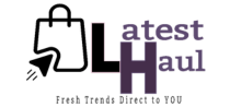 Computer arrow clicking on a black handbag next to large letters cascading and linked L for Latest and H for Haul tagline fresh trends direct to you